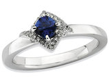1/2 Carat (ctw) Lab Created Blue Sapphire Ring in Sterling Silver with Diamonds 